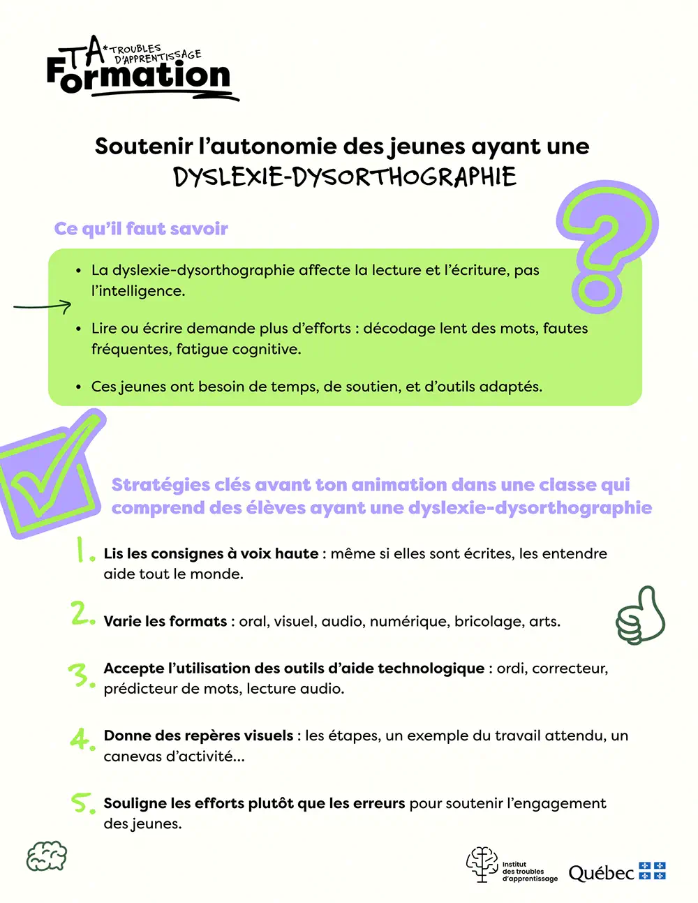 AIDE-MÉMOIRE TÉLÉCHARGEABLE : Soutenir l’autonomie des jeunes qui ont une dyslexie-dysorthographie