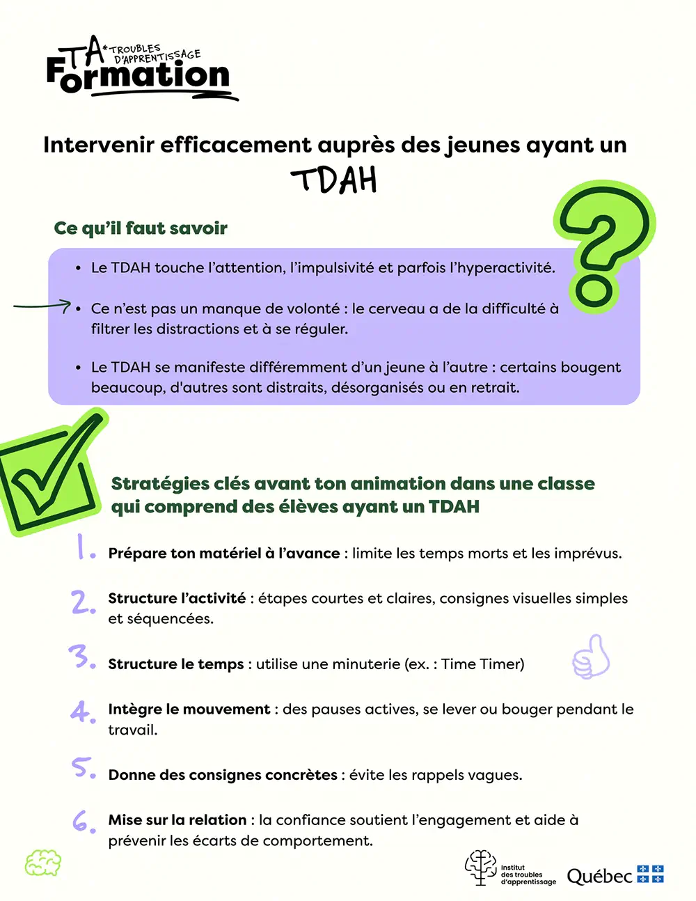 AIDE-MÉMOIRE TÉLÉCHARGEABLE : Intervenir efficacement auprès des jeunes qui ont un TDAH