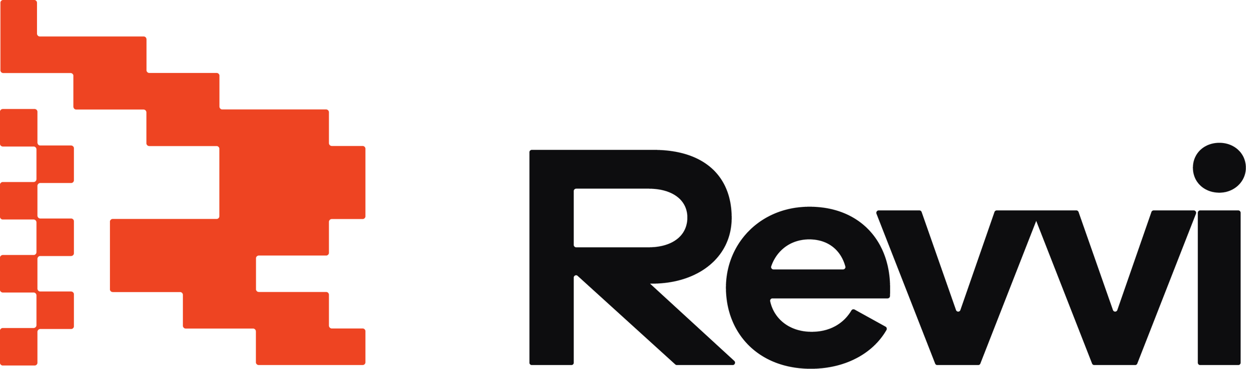 Revvvit logo with pixelated red circular design to the left of the black text 'Revvvit'.