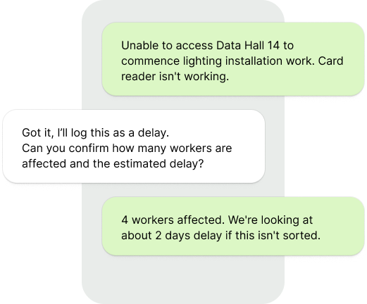 Construction events logged in WhatsApp