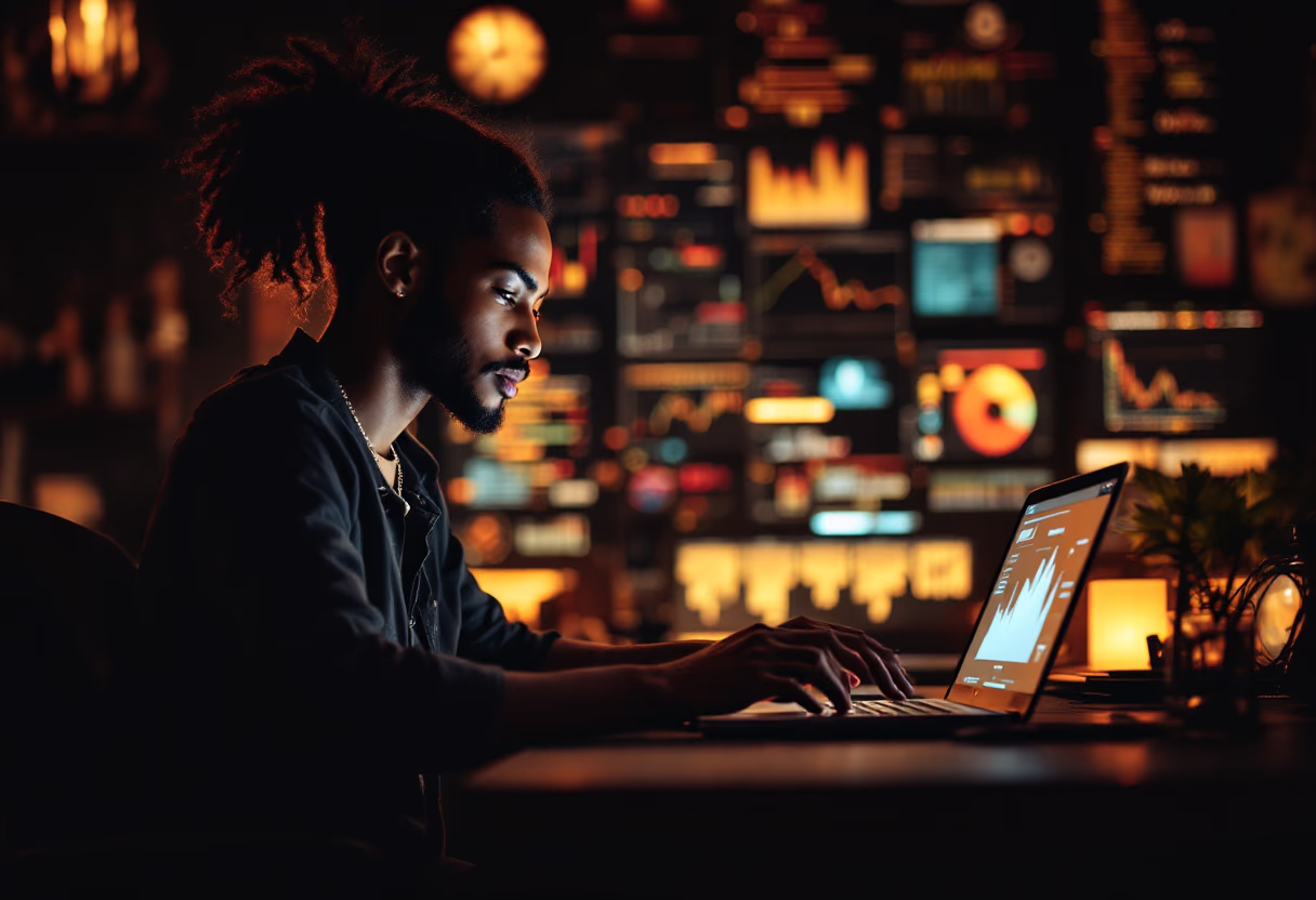 image of a person analyzing data charts (for a social media and communication)