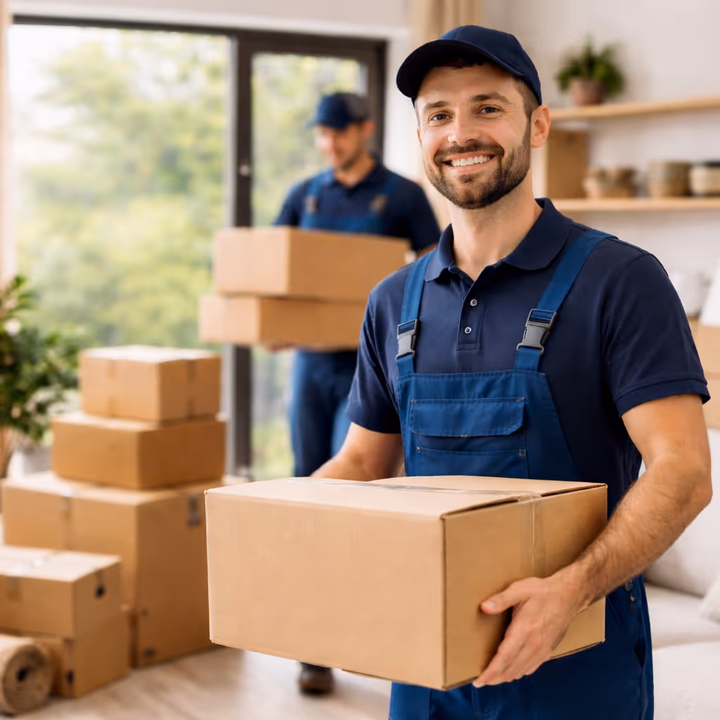 Professional Melbourne removalist carrying moving box during home relocation service