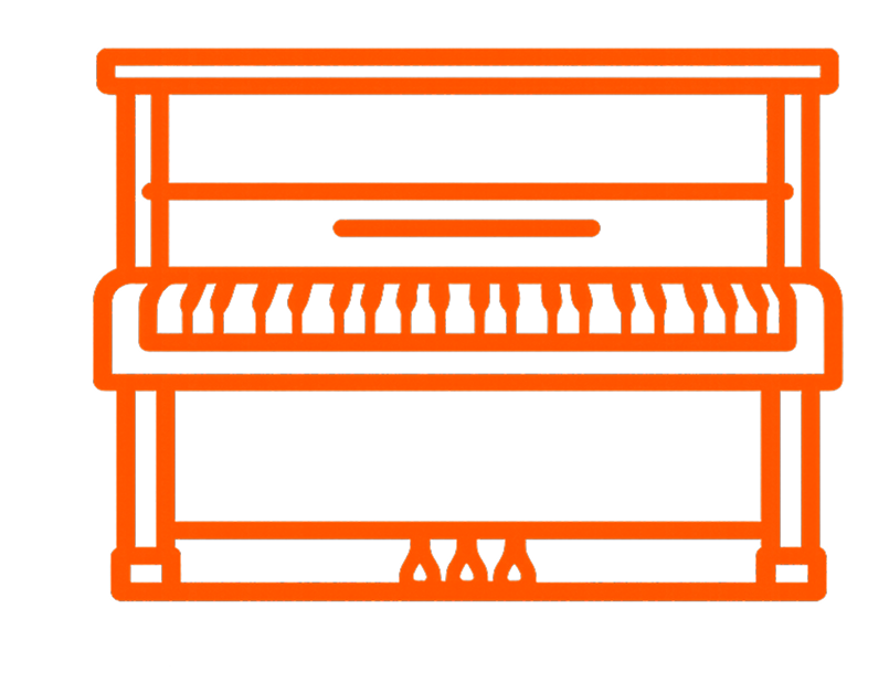 Standard upright piano icon in orange outline for Melbourne piano moving service.