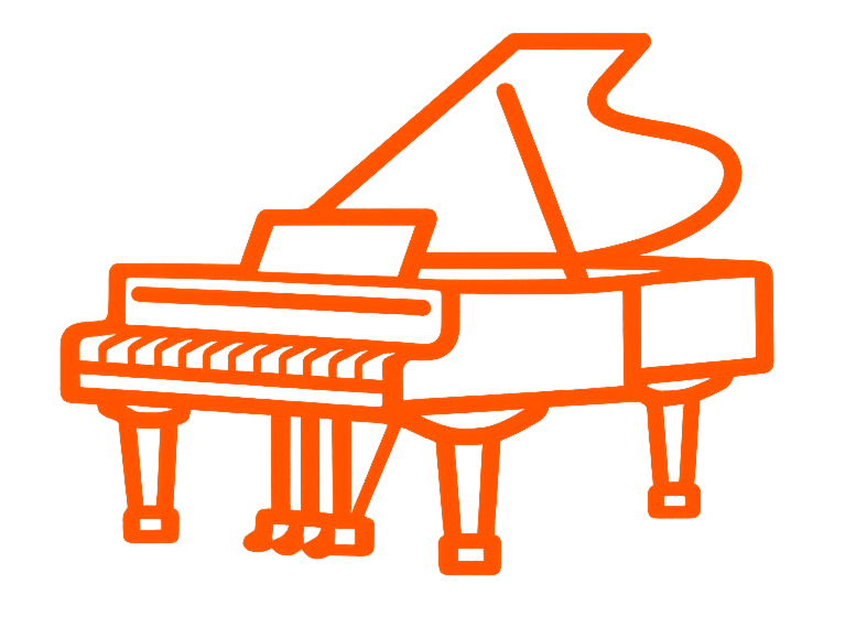 Grand piano icon in orange outline for large piano moving service in Melbourne.
