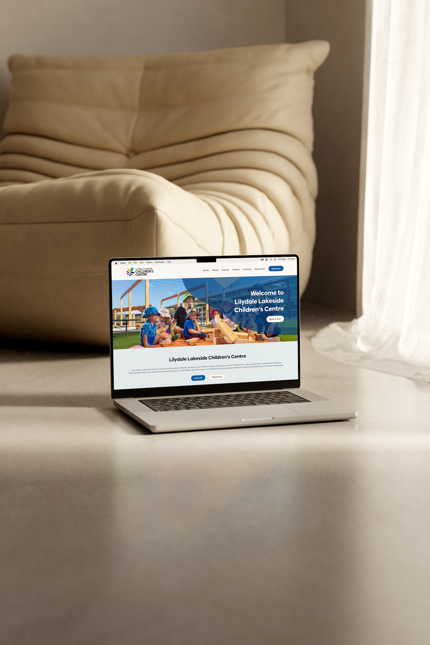 WordPress website design for Lilydale Lakeside Children's Centre, showing the early learning centre website design on a device. Designed & developed by Spacey Studios.