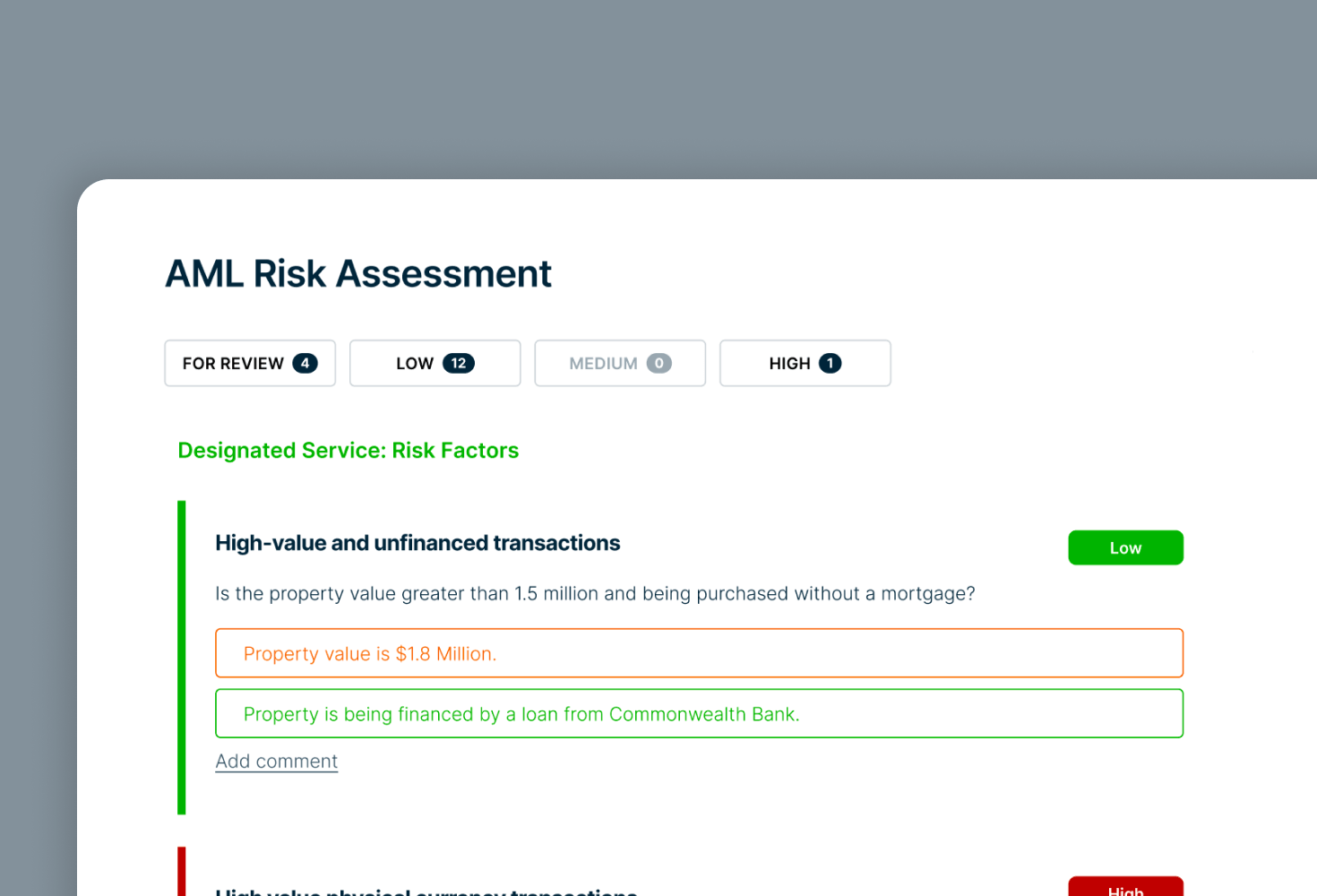 AML risk assessment available in Livesign