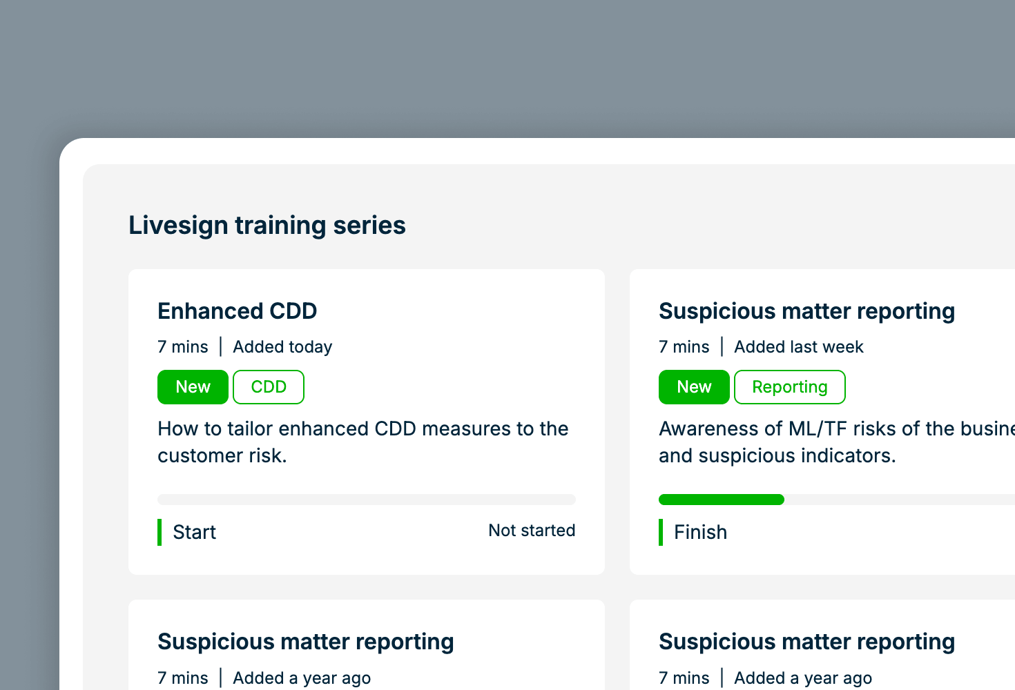 AML training modules available in Livesign