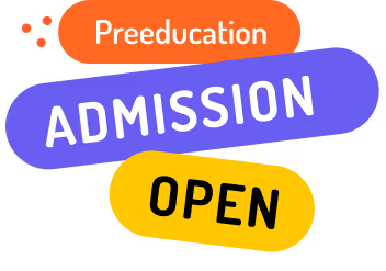 Colorful banners with the words Preeducation, Admission, and Open.