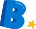 Large blue letter B with a small yellow star at the bottom right corner.