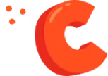 Red circular object with three small orange shapes nearby on a black background.