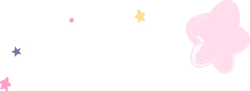 Illustration of colorful stars and dots with a large pink star on the right.