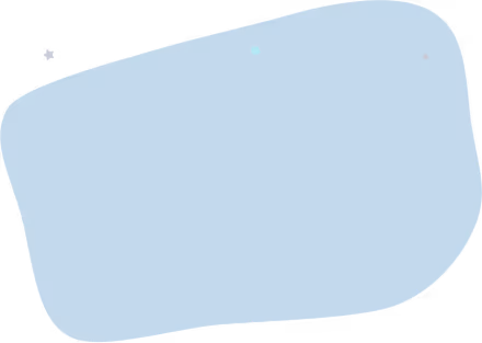 Abstract blue irregular rounded shape with small star and dot decorations on a white background.