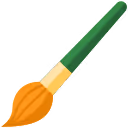Paintbrush with green handle and brown bristles.