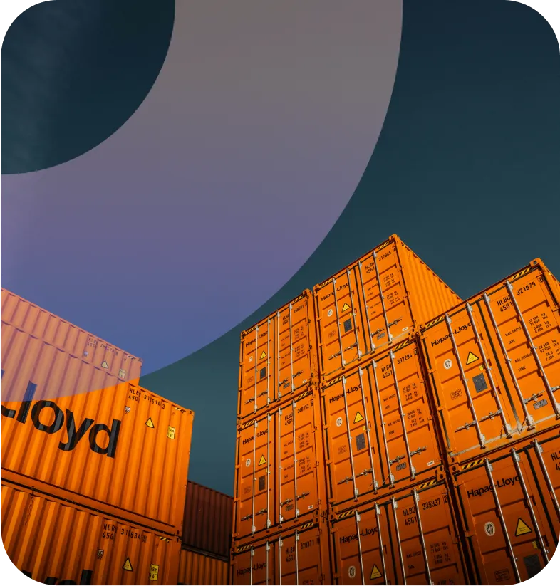 New Company Formation In Dubai with stacked Hapag-Lloyd shipping containers