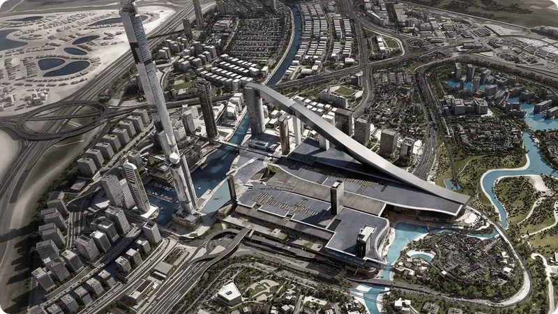 Business Setup In Dubai: Aerial view of modern urban infrastructure and skyscrapers