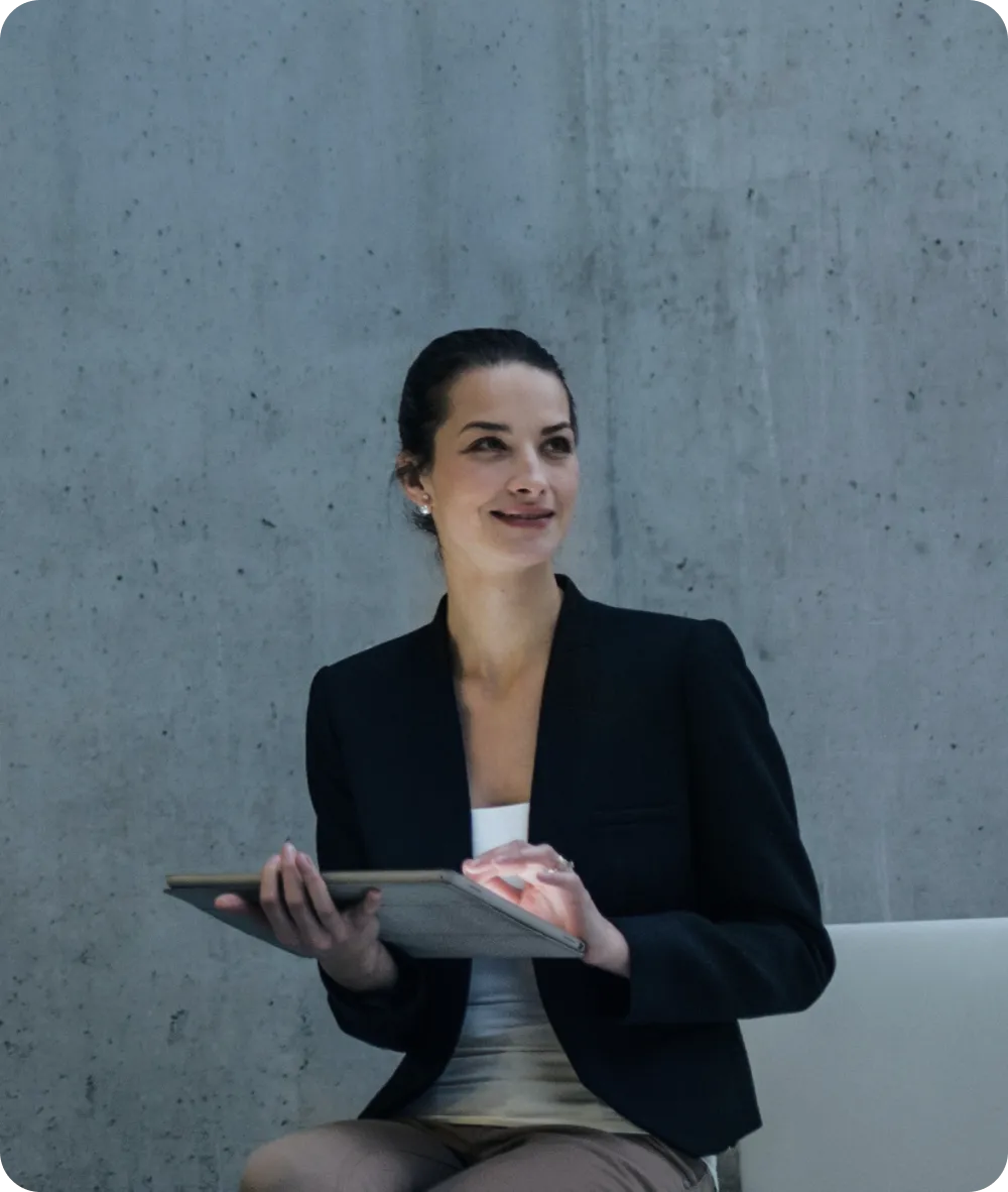 Professional business setup in Dubai, woman working with tablet