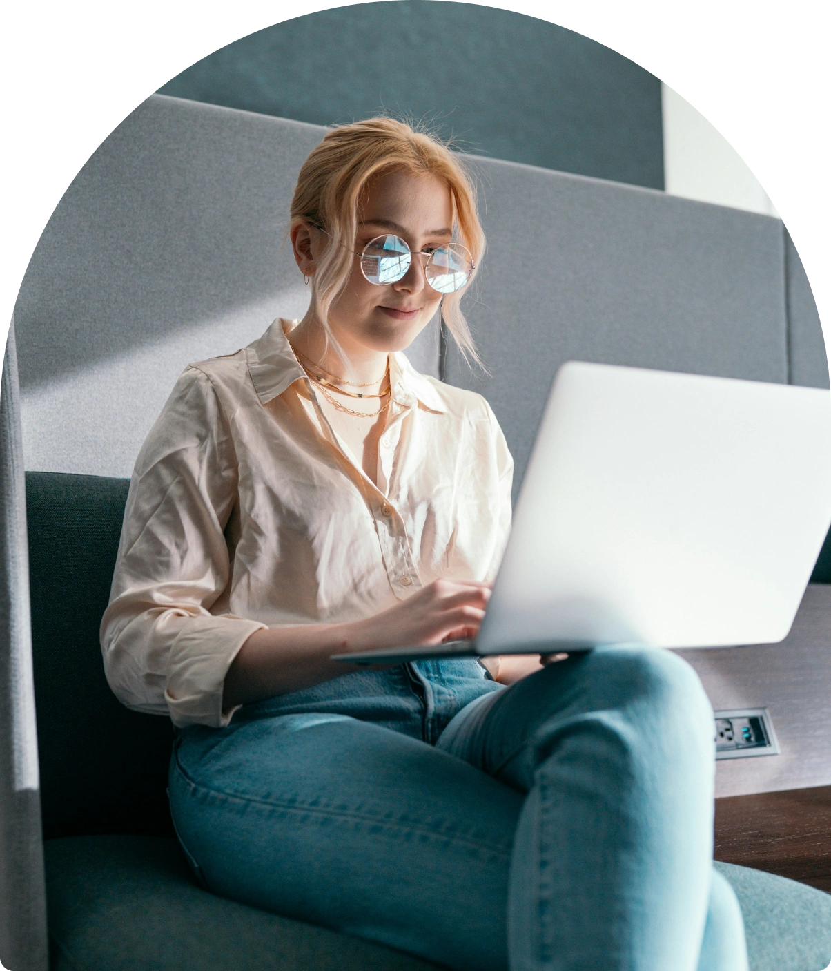 Meydan FZ workspace decoration with professional working on laptop