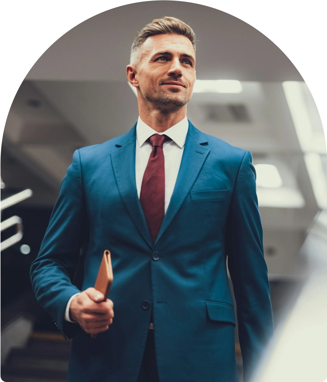 Meydan FZ businessman in blue suit with red tie, professional decoration
