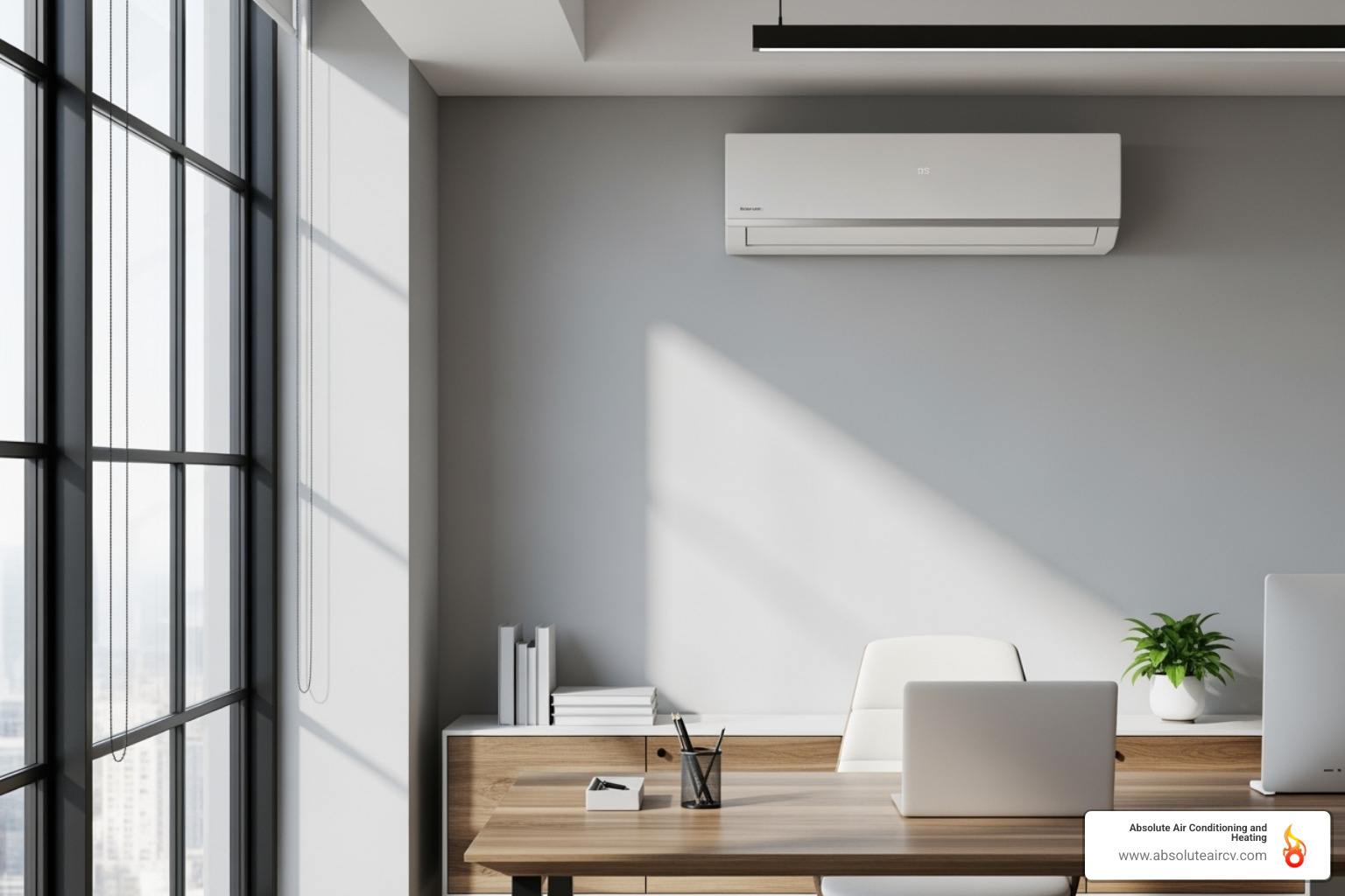 a sleek, modern ductless mini-split unit in an office - commercial hvac services