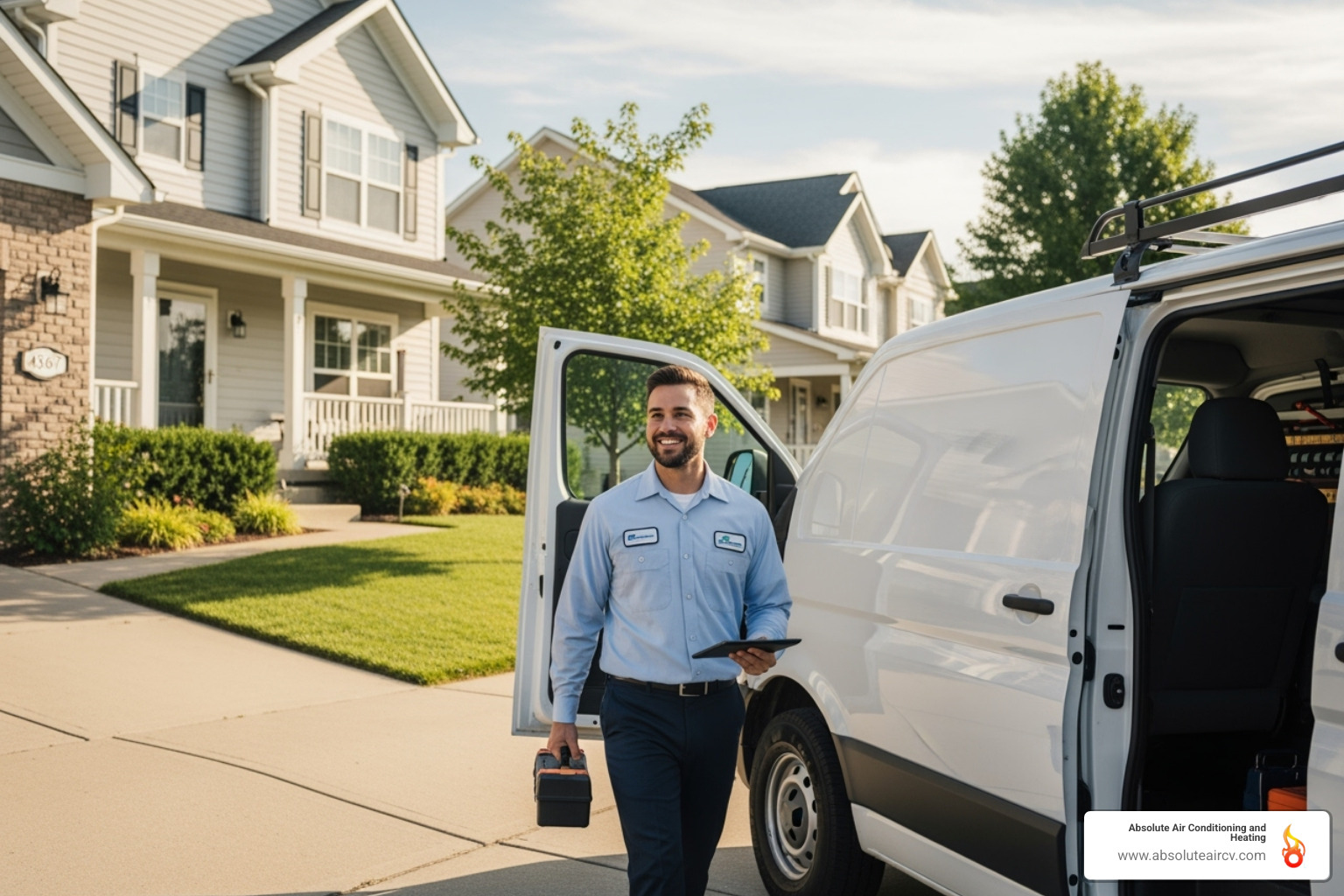 friendly professional technician arriving at a home in a clean service van - emergency ac repair palm springs