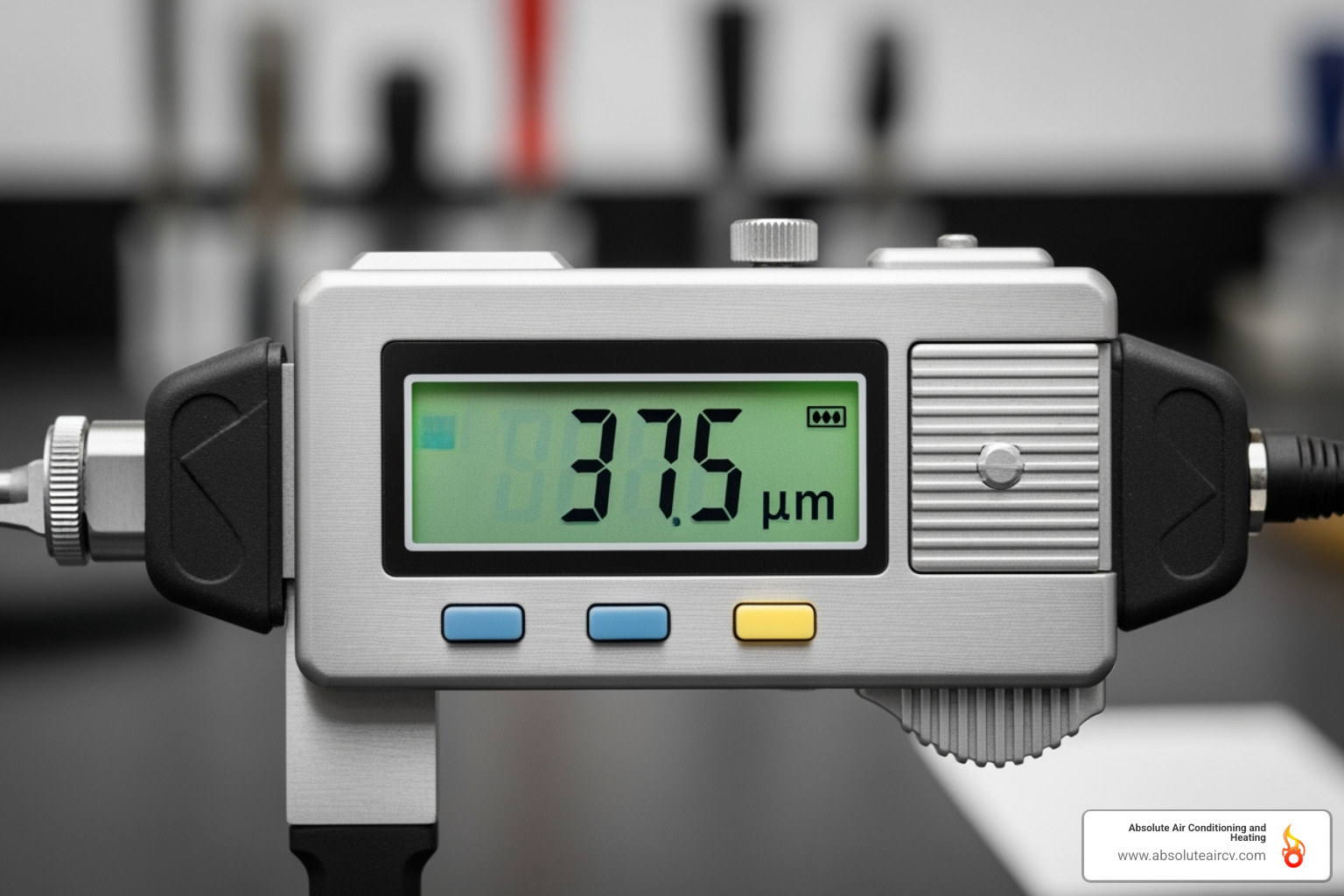 digital micron gauge displaying a value under 500 microns - AC refrigerant line installation