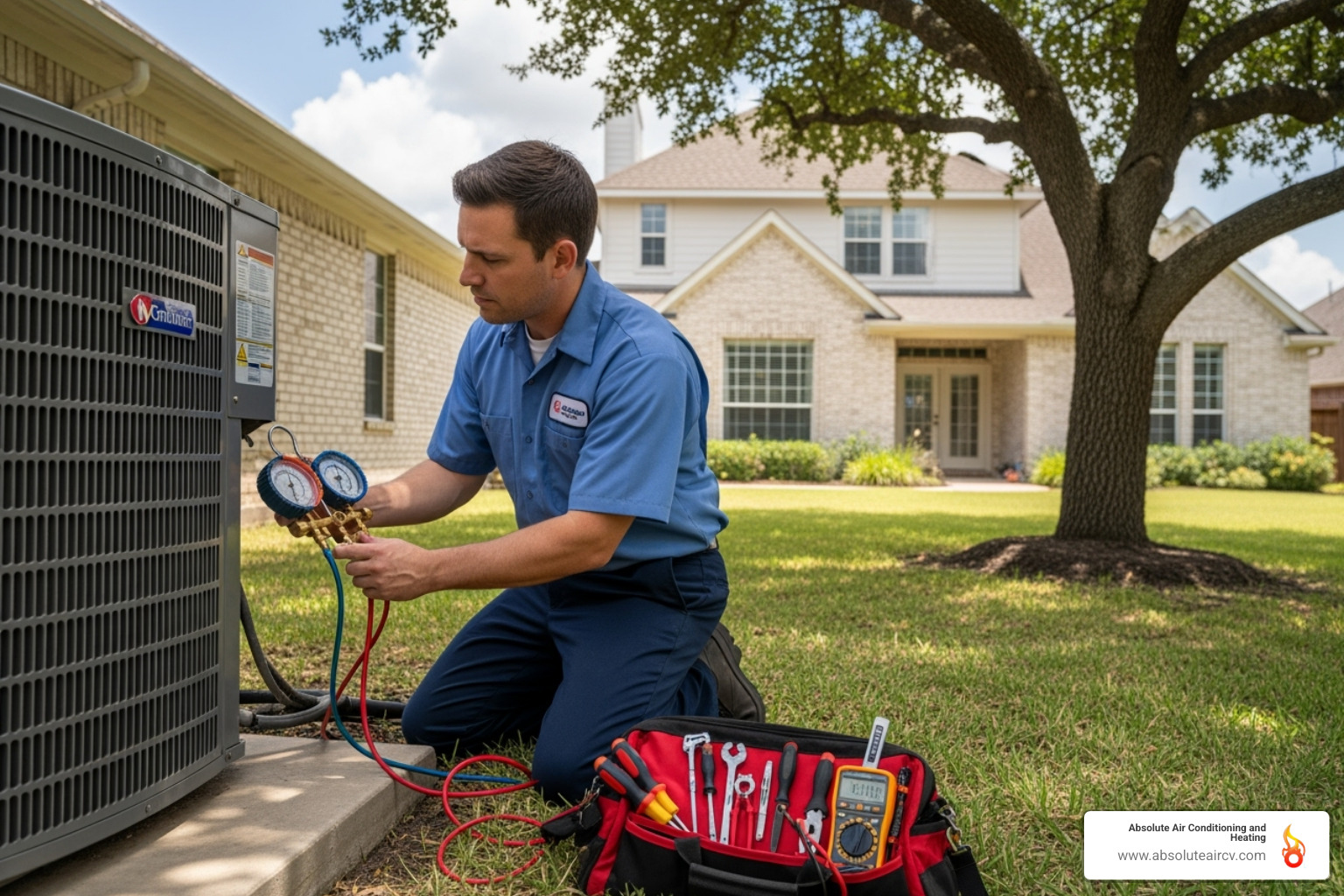 HVAC technician diagnosing AC unit - emergency ac service palm springs
