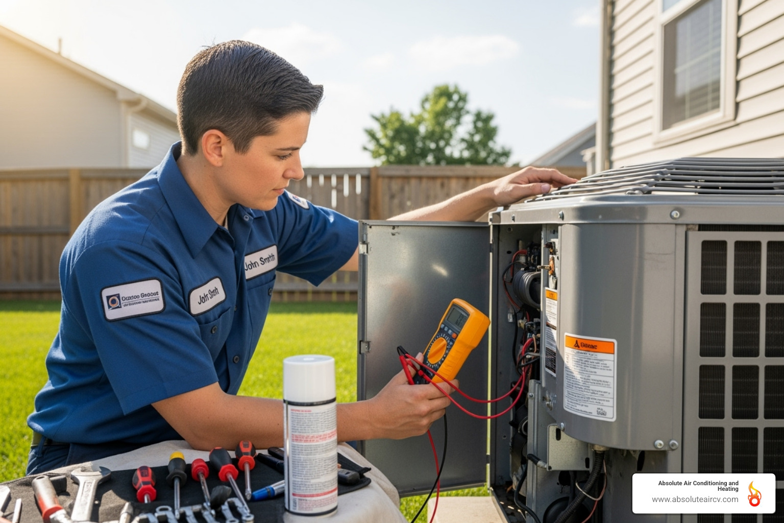 technician performing AC tune-up - emergency ac service palm springs