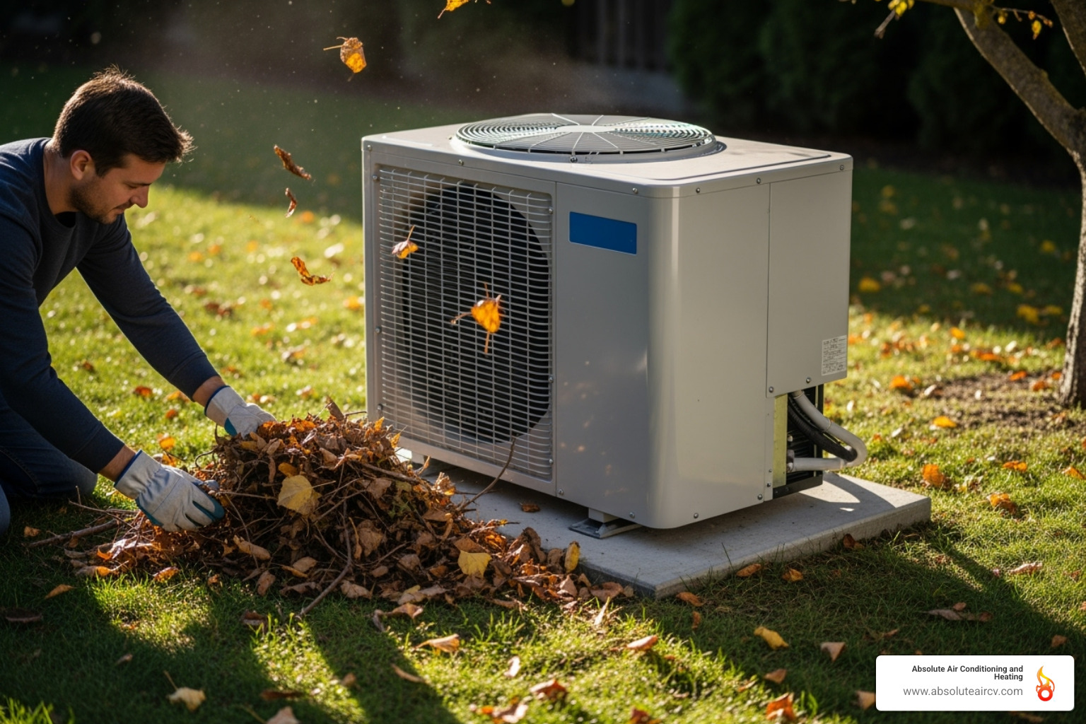 image of clearing debris from around the outdoor unit - heat pump coil cleaning