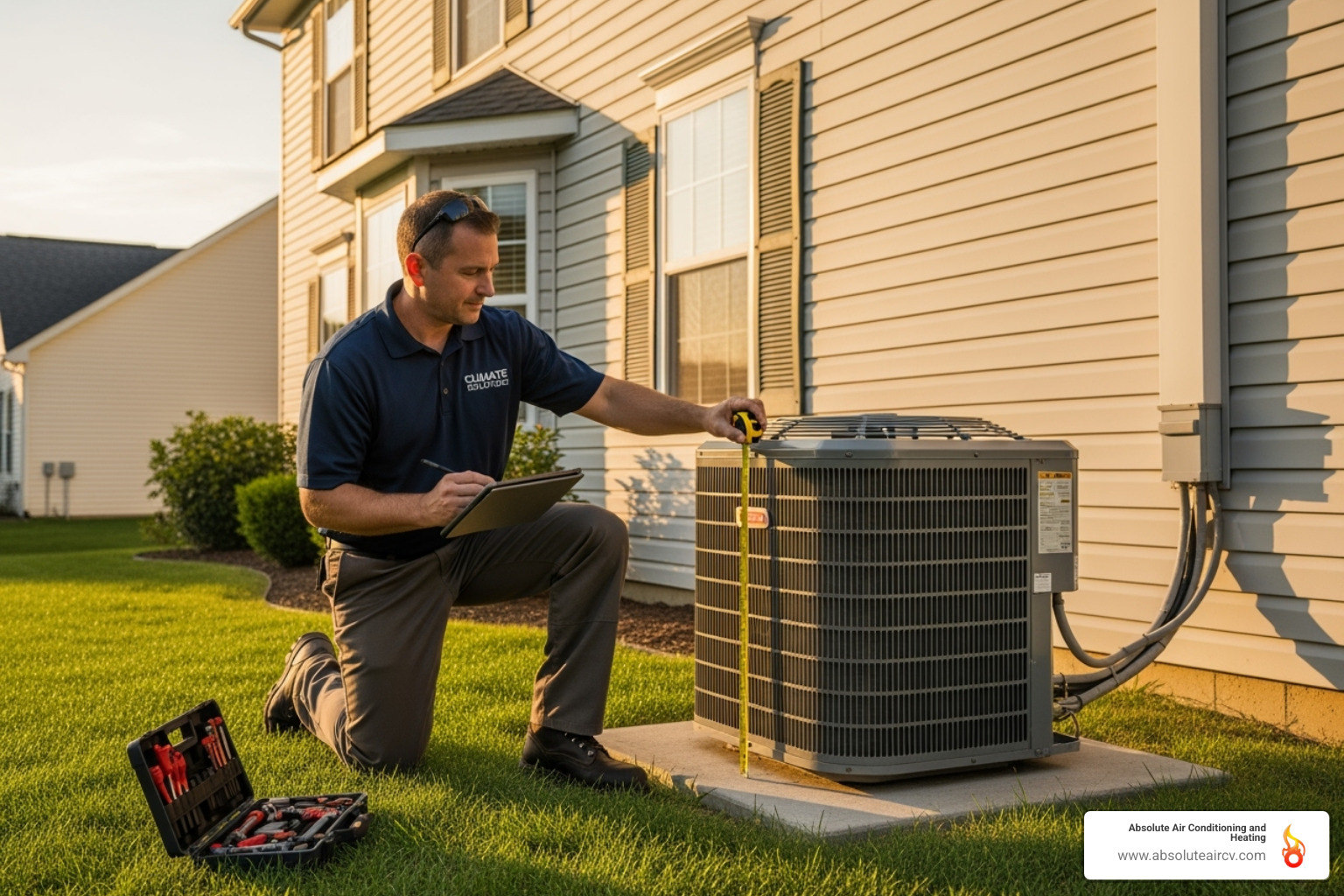 a technician performing a home assessment for an AC installation - ac replacement palm springs
