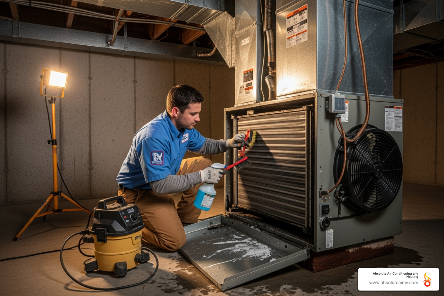 technician cleaning an indoor air handler - ac service palm springs ca