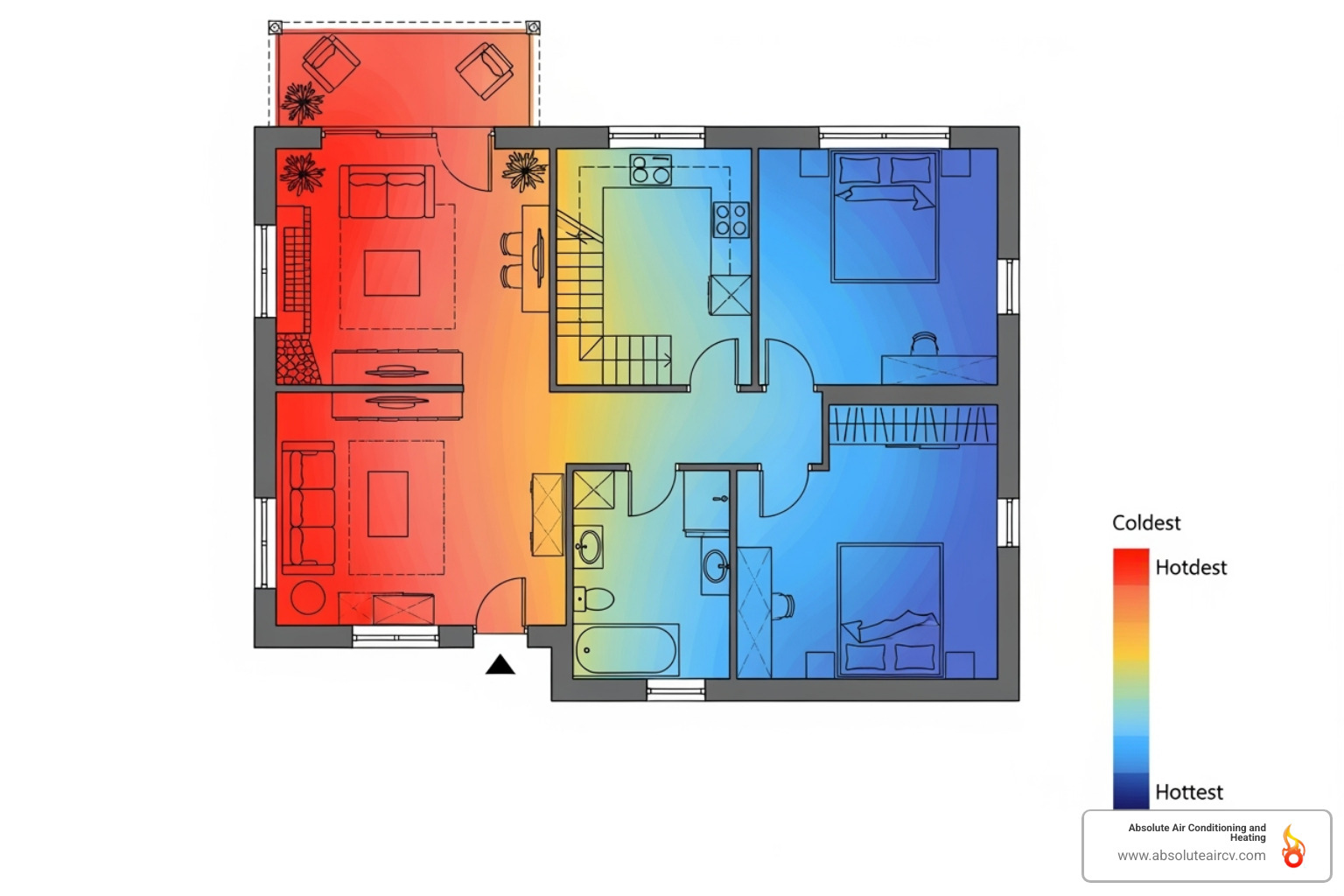 home layout showing hot and cold spots - Home heating problems