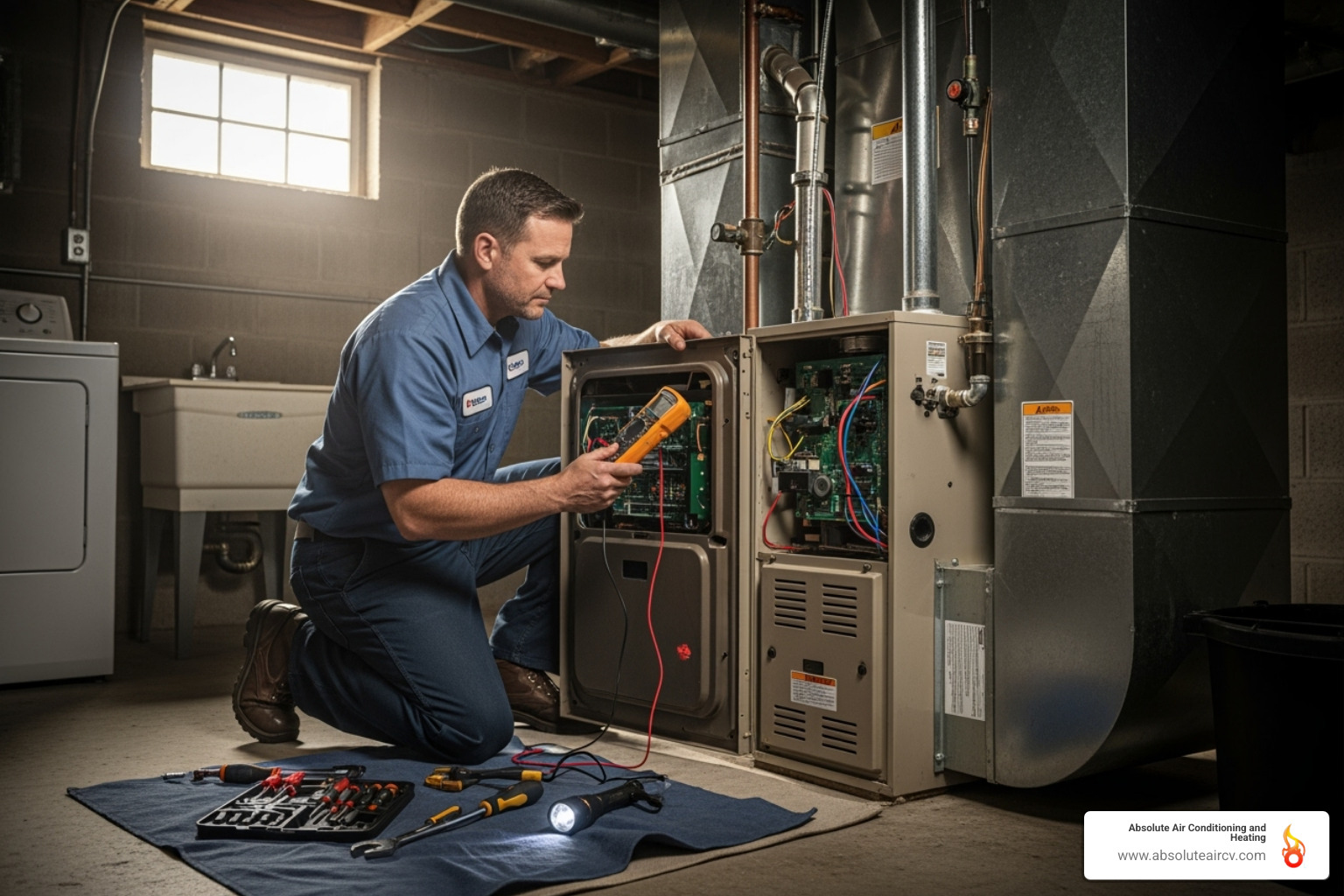 professional HVAC technician working on a furnace - Home heating problems