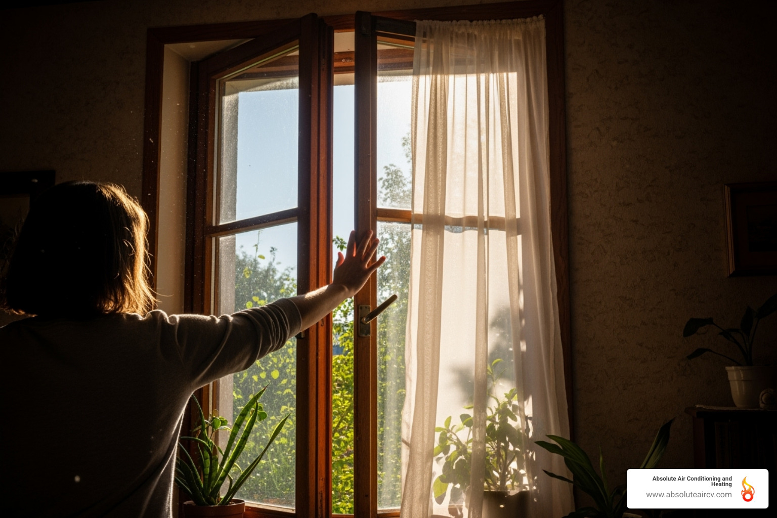 person opening a window to let in fresh air - indoor air quality services
