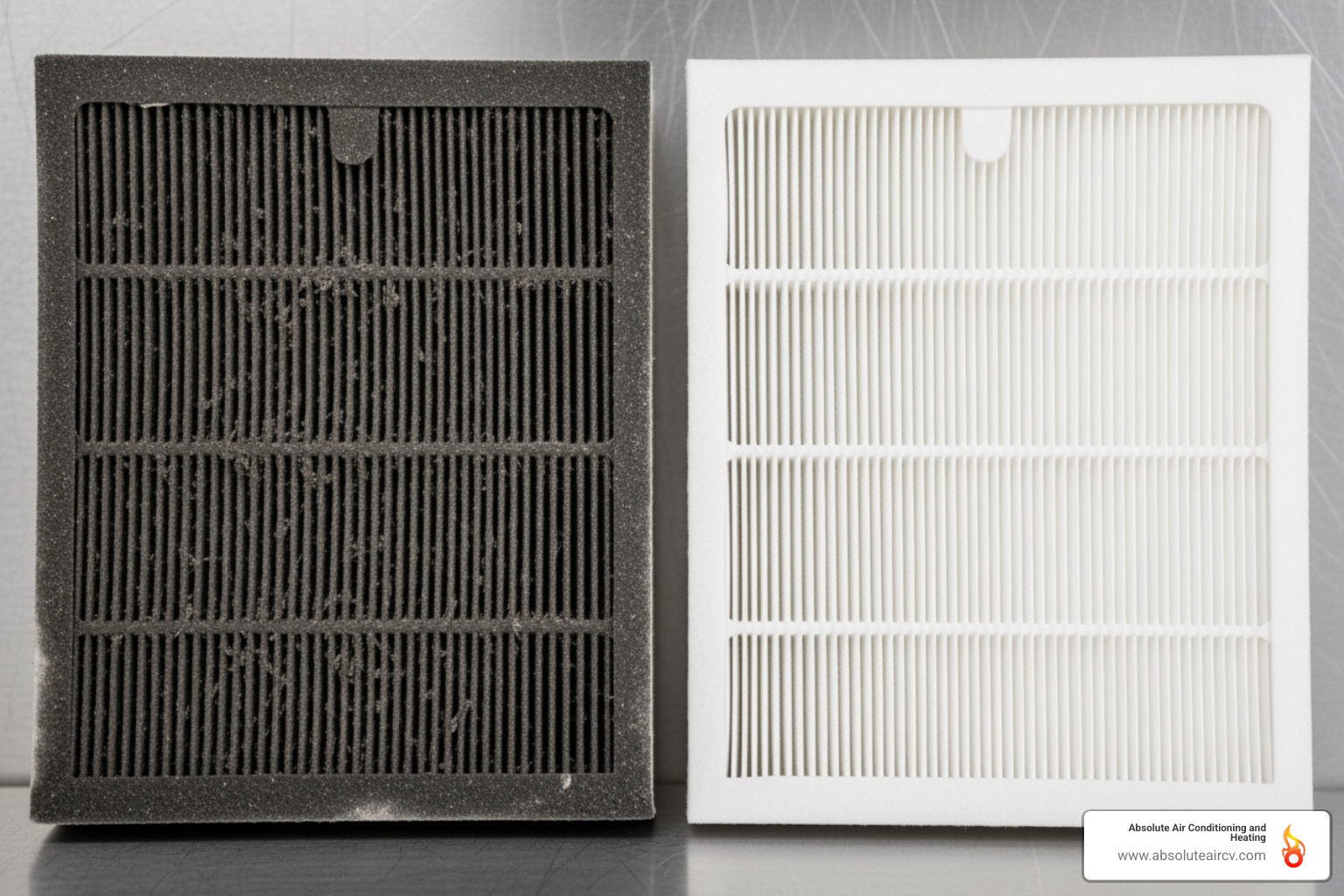 dirty mini split filter next to a clean filter - mini split troubleshooting