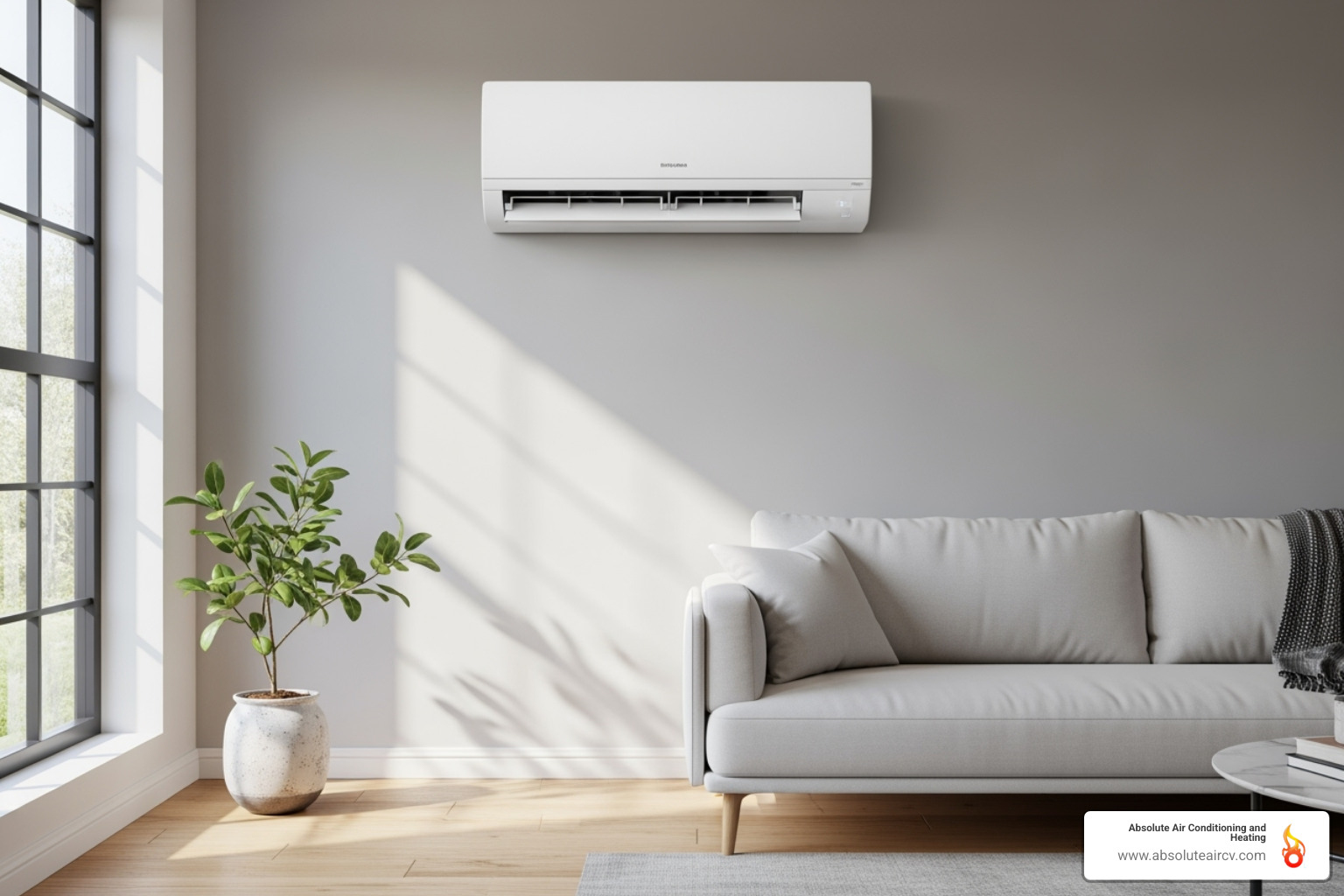Ductless mini-split unit mounted on an interior wall - Energy efficient HVAC upgrades