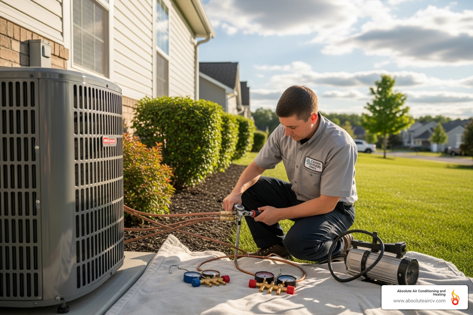 A professional HVAC technician carefully installing an outdoor AC unit with precision tools - air conditioner installation palm springs