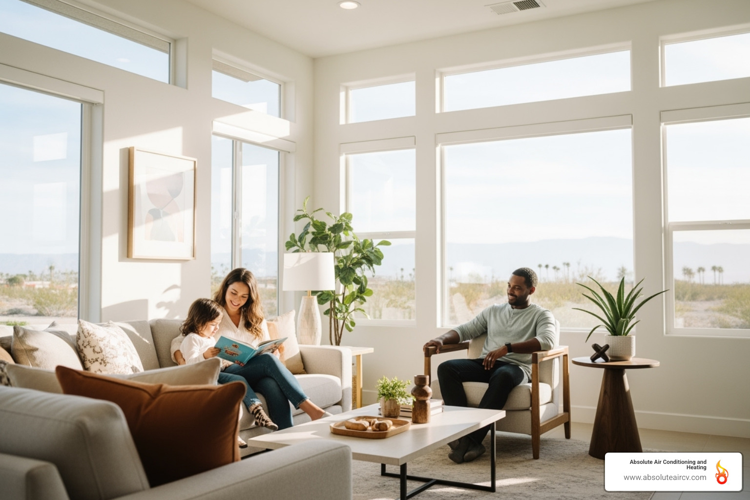 Family enjoying clean air in their Palm Desert home - air duct maintenance palm desert