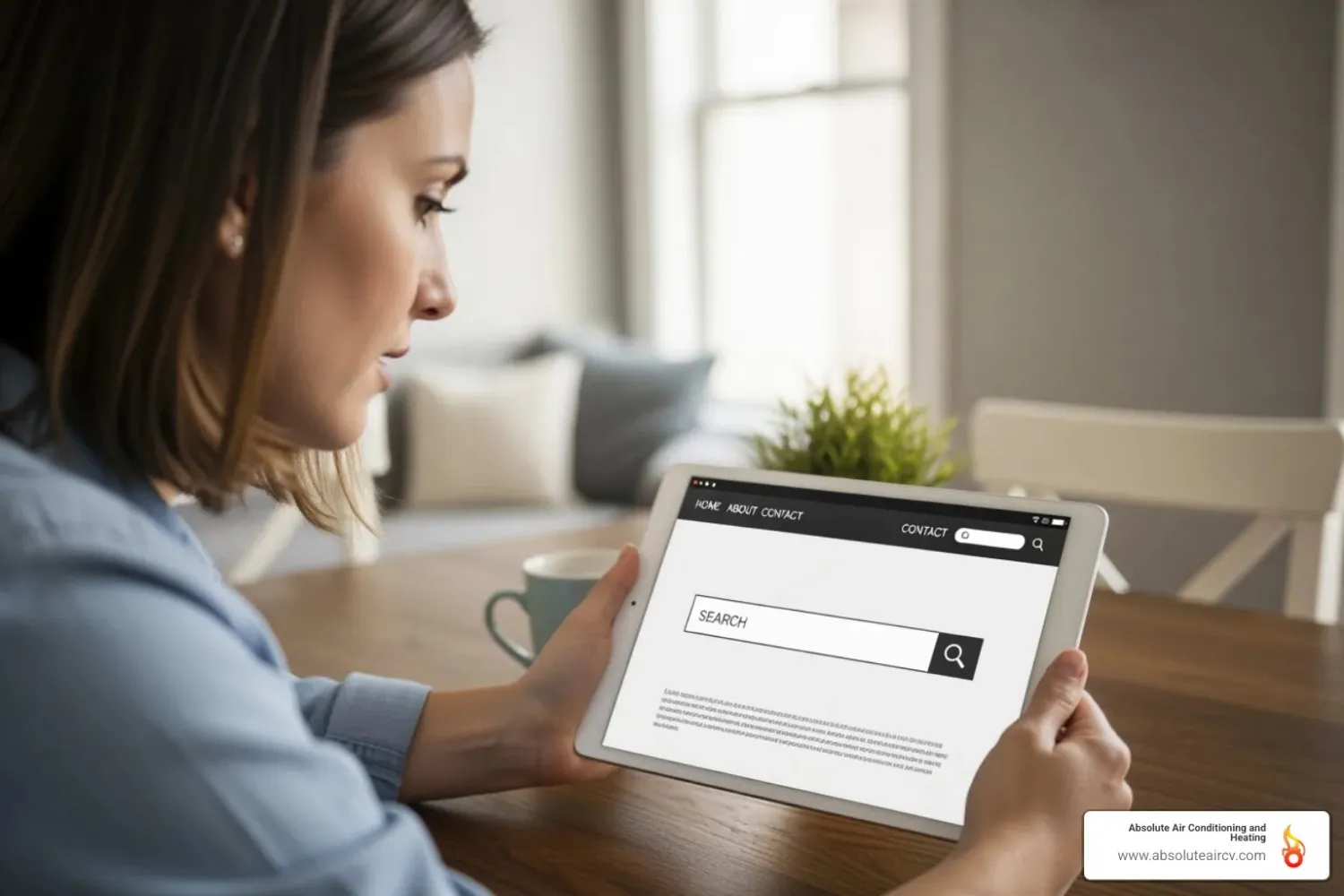 Image of a homeowner on a tablet viewing the CSLB license lookup website - licensed HVAC technicians