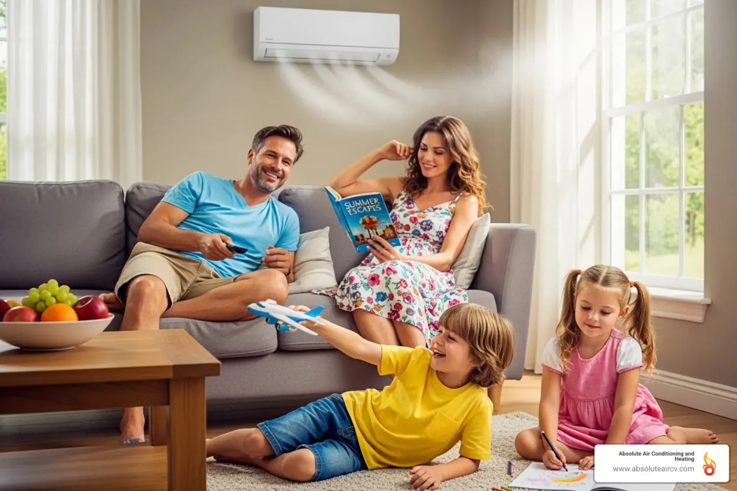 happy family in cool home - residential ac services palm springs