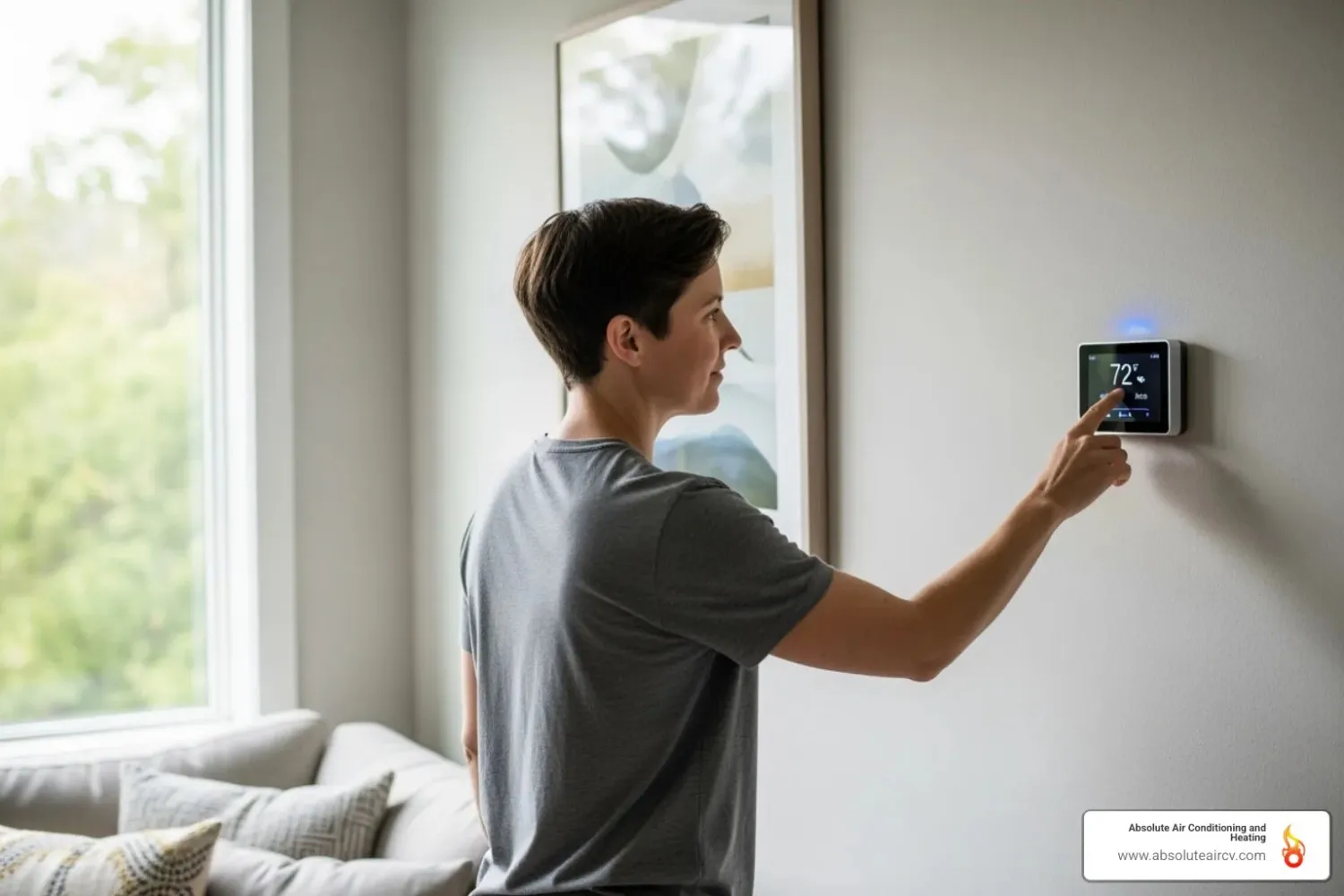 Homeowner checking their thermostat settings - Heat pump not cooling