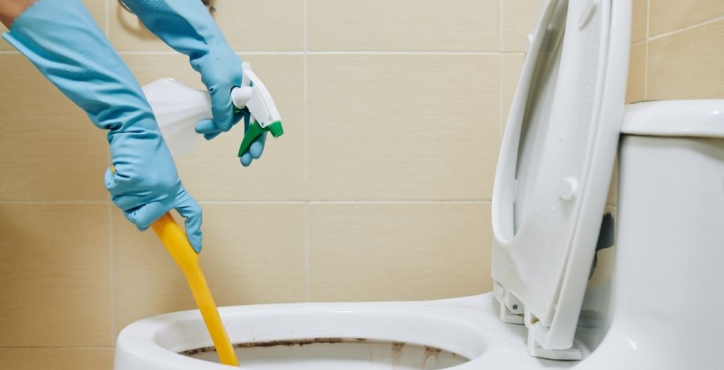 Person cleaning toilet