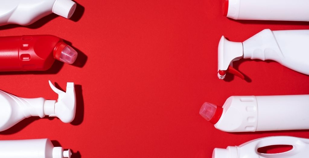 Plastic garbage collection on red background