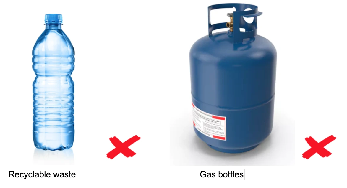 recyclable waste and gas bottles