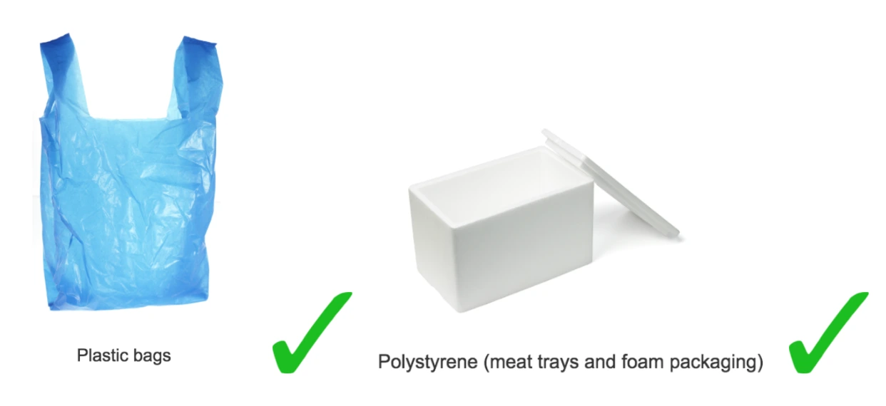 plastic bag and styrofoam