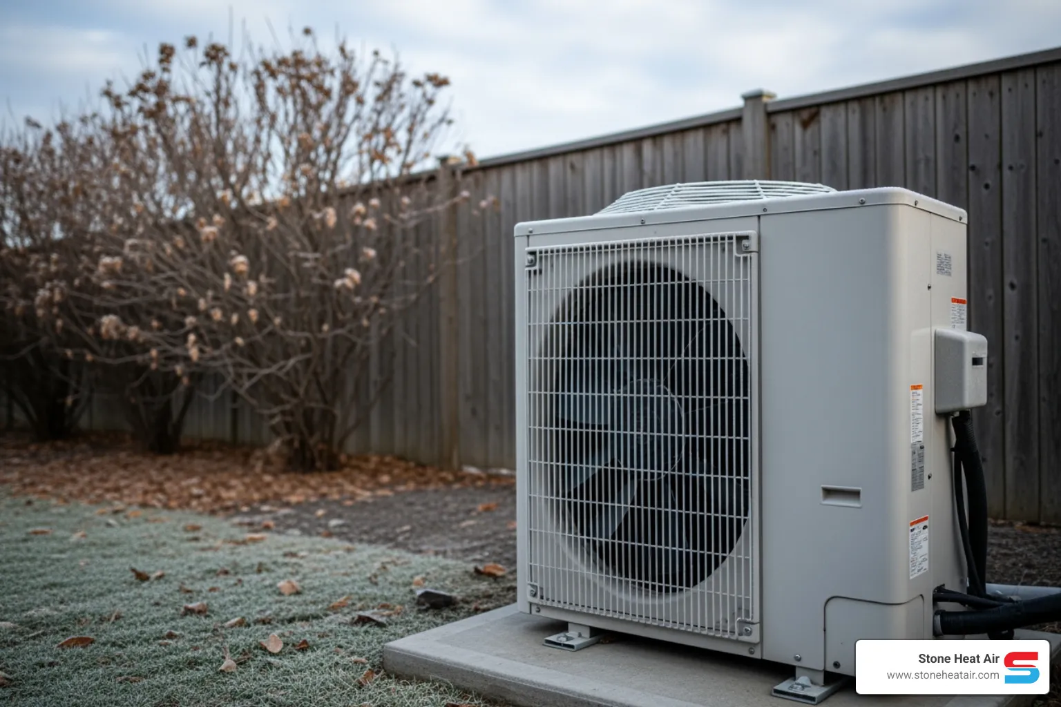 heat pump outdoor unit with light frost - heat pump blowing cold air in grants pass or