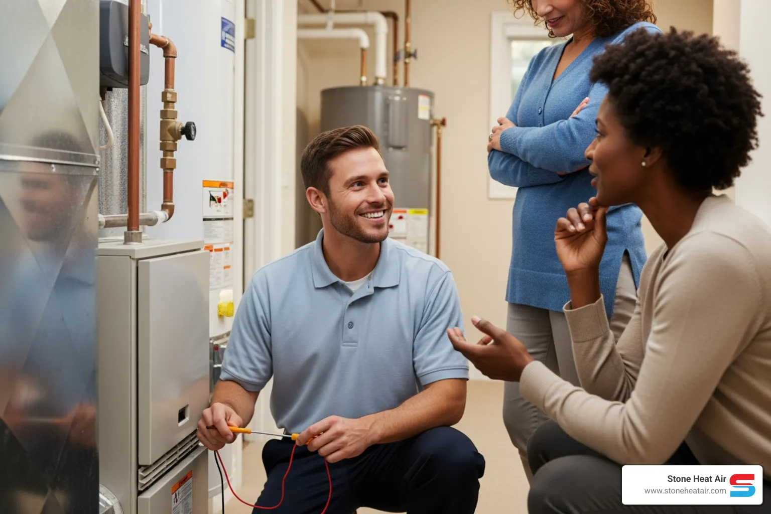 friendly technician talking with homeowner in Grants Pass - best thermostat company in grants pass or