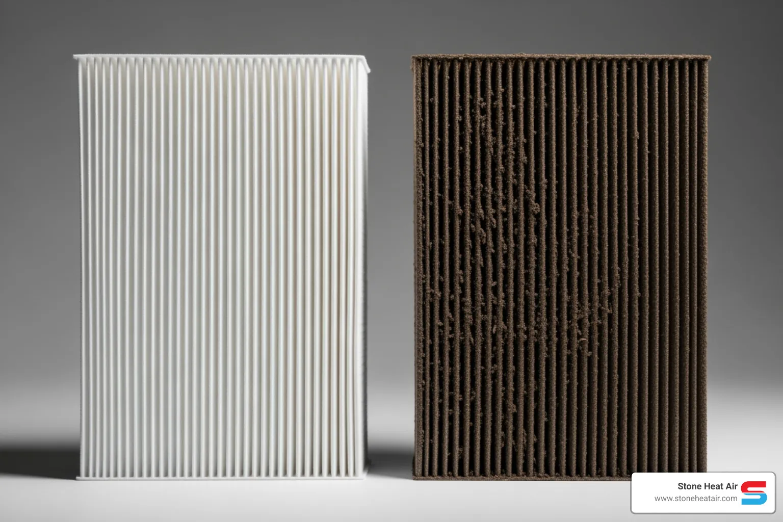 clean air filter next to a dirty one - heat pump maintenance in medford or