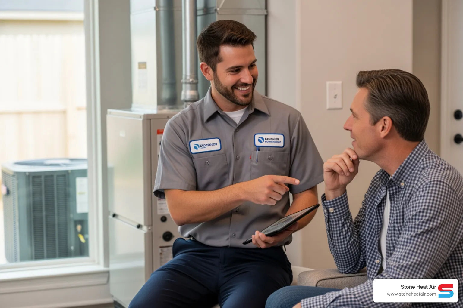 Friendly technician speaking with a homeowner - best heat pump company in phoenix or