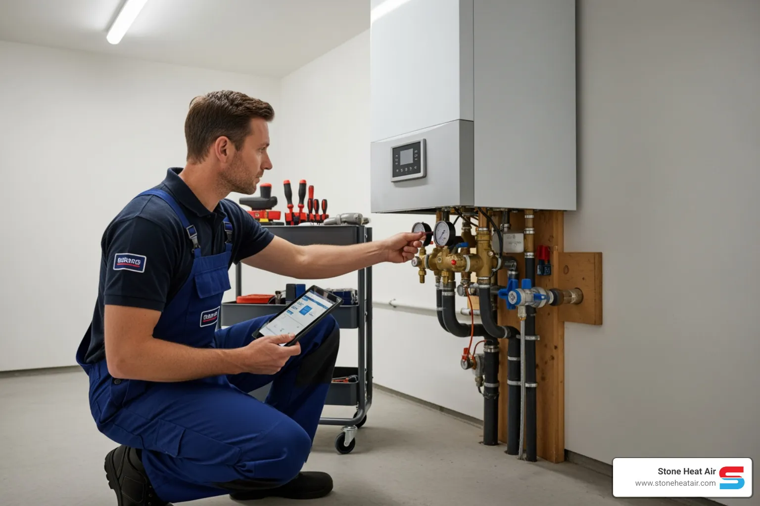 Infographic showing annual boiler maintenance benefits: 15-20 year average lifespan with proper care, annual service recommended before winter, reduced heating costs through improved efficiency, prevention of costly emergency breakdowns, safety checks for carbon monoxide and gas leaks, and typical maintenance tasks including burner inspection, heat exchanger cleaning, safety control testing, and system pressure verification - boiler maintenance in medford, or