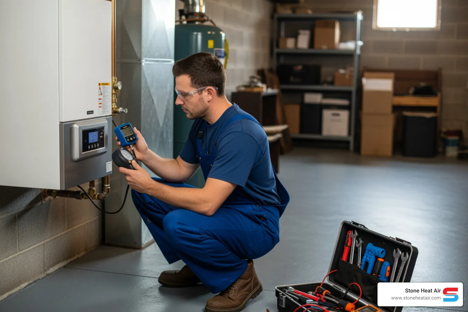 infographic showing annual boiler maintenance benefits including improved efficiency, extended system lifespan, reduced energy bills, carbon monoxide safety, fewer emergency breakdowns, and maintained warranty coverage - boiler maintenance in brookings, or